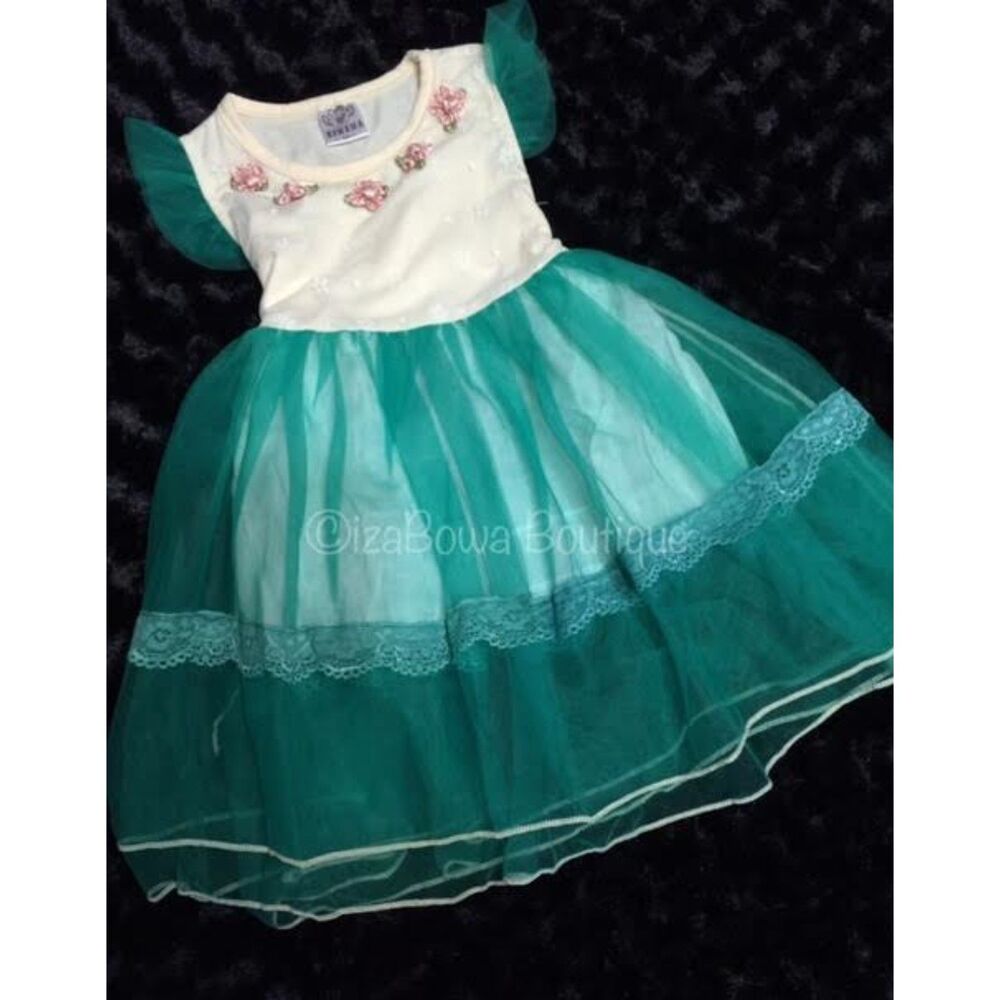 Ivory and Emerald Tulle Dress  EMDR5  5T  (I)  NWT Boutique